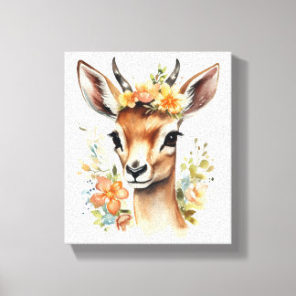 Aquarell Baby Gazelle mit Blume Leinwanddruck