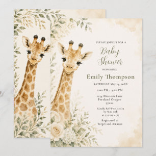 Aquarell-Baby-Giraffe-Baby-Shower Grün Einladung