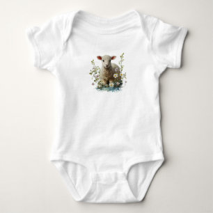 Aquarell-Baby-Lamm mit Blumen Baby Strampler