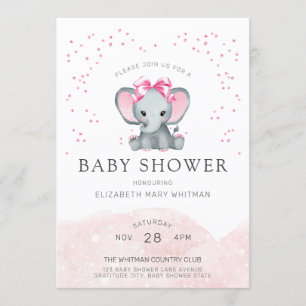 Aquarell Baby Pink Elefant Babydusche Einladung