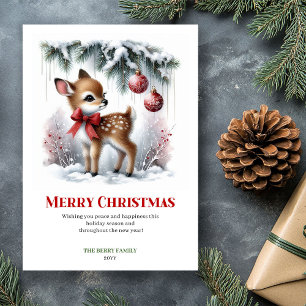 Aquarell-Baby-Rehkitz-Weihnachtsszene-Gemütliche-G Feiertagskarte