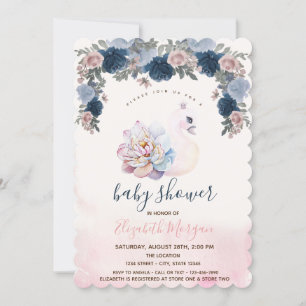 Aquarell-Baby-Schwan Floral Rosa Babyparty Einladung