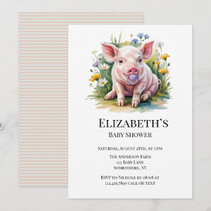 Aquarell-Baby-Schwein-Wildblumen-Baby-Party Einladung