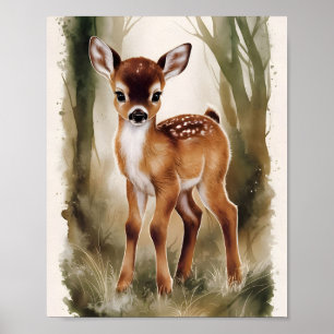 Aquarell-Babyhirsch Süße Kinderzimmer-Dekoration Poster