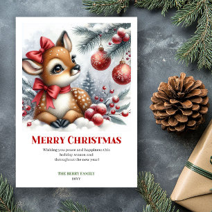 Aquarell-Babyhirsch-Winterszene Cozy Weihnachten