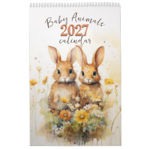 Aquarell-Babytiere 2026 Kalender