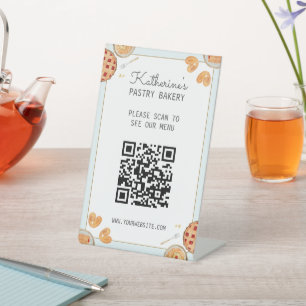 Aquarell-Back- Pie-Teig Bäckerei QR-Code-Menü Sockelschild