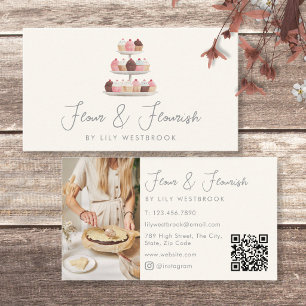 Aquarell-Bäckerei-Cupcakes-Script-Photo-QR-Code Visitenkarte
