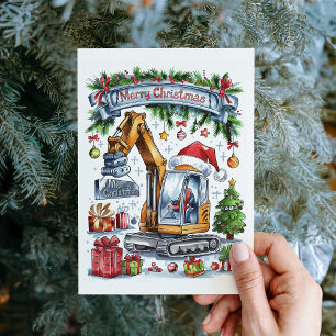Aquarell Bagger Bau Weihnachtskarte Feiertagskarte