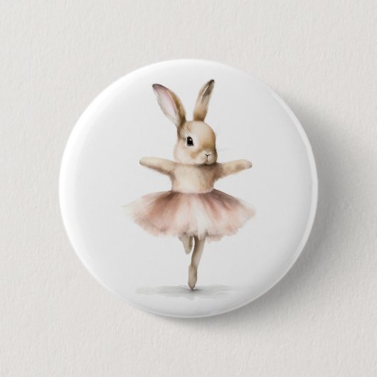Aquarell Ballerina Bunny Dancing Tan Pink Button (Vorderseite)