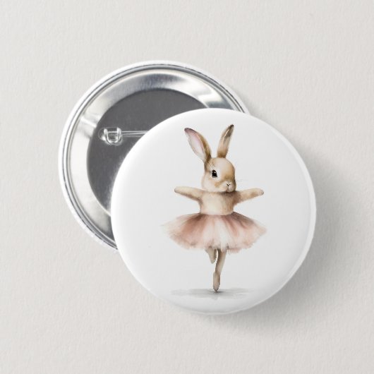 Aquarell Ballerina Bunny Dancing Tan Pink Button (Vorne & Hinten)