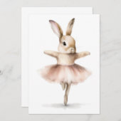 Aquarell Ballerina Bunny Dancing Tan Pink Einladung (Vorne/Hinten)
