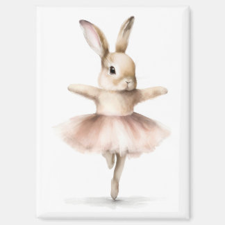 Aquarell Ballerina Bunny Dancing Tan Pink Magnet