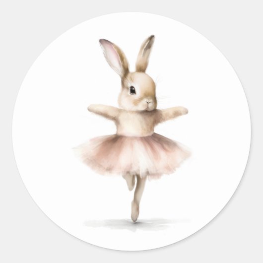Aquarell Ballerina Bunny Dancing Tan Pink Runder Aufkleber (Vorderseite)