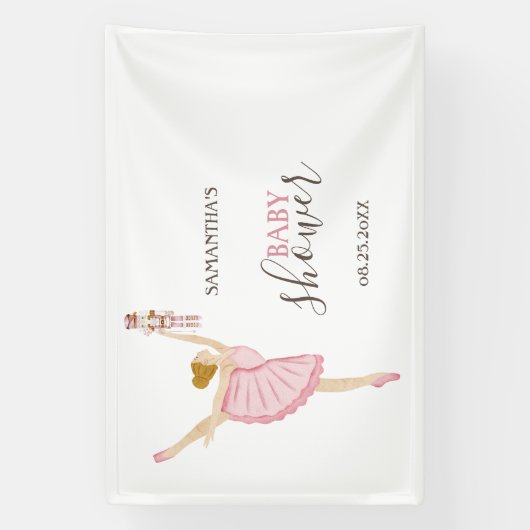 Aquarell Ballerina Nutcracker Pink Baby Dusche Banner (Vertikal)