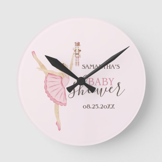 Aquarell Ballerina Nutcracker Pink Baby Dusche Runde Wanduhr (Vorderseite)