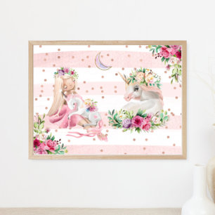 Aquarell Ballerina und Einhorn Poster