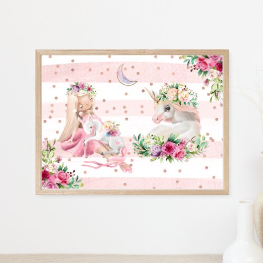 Aquarell Ballerina und Einhorn Poster