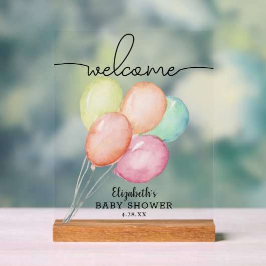 Aquarell Balloons Babydusche Willkommen Acrylschild (Neutral)