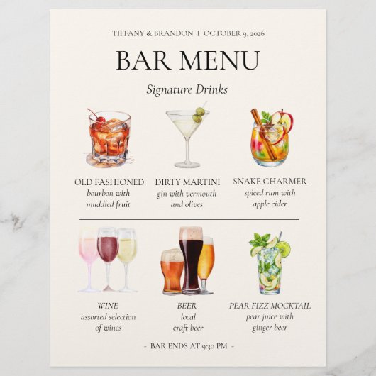 Aquarell-Bar-Menü Briefbogen (Vorderseite)