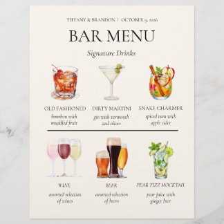 Aquarell-Bar-Speisekarte Briefbogen