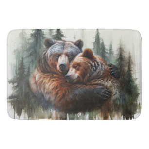 Aquarell-Bären & Bäume Rustikale Wildnis Badematte