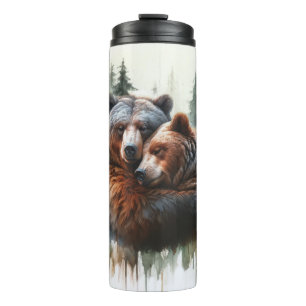Aquarell-Bären-Rustikal-Wildnis-Hochzeit Thermosbecher
