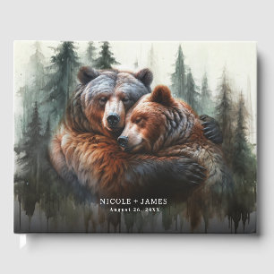 Aquarell-Bären Rustikale Wildnis-Hochzeit Gästebuch