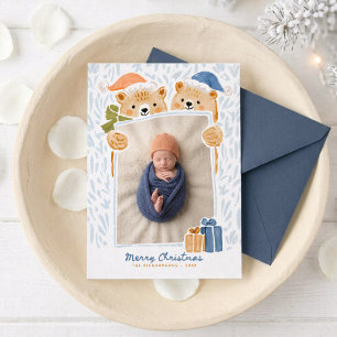 Aquarell-Bärenfamilie Neues Baby-Weihnachtsfoto Feiertagskarte