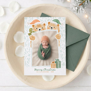 Aquarell-Bärenfamilie Neues Baby-Weihnachtsfoto Feiertagskarte