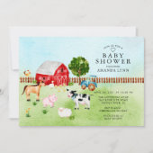 Aquarell Barnyard Animals Kinderdusche Einladung (Vorderseite)