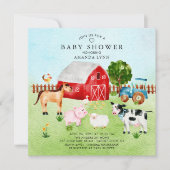 Aquarell Barnyard Animals Kinderdusche Einladung (Vorderseite)