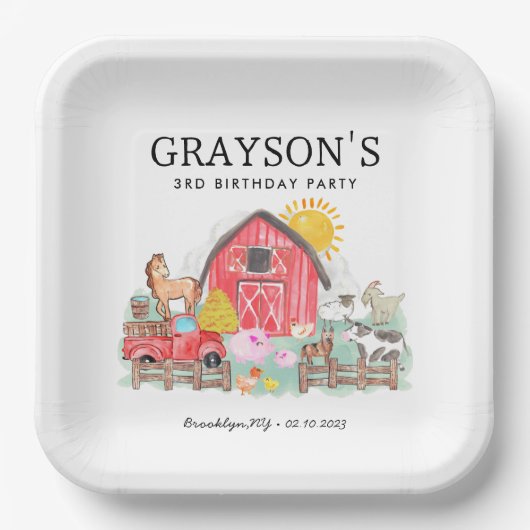 Aquarell Barnyard Tiere Kinder Farm Geburtstag Pappteller (Vorderseite)