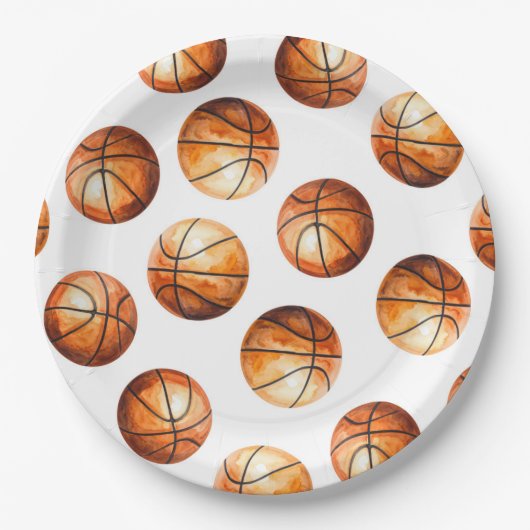Aquarell-Basketball-Papierteller Pappteller (Vorderseite)