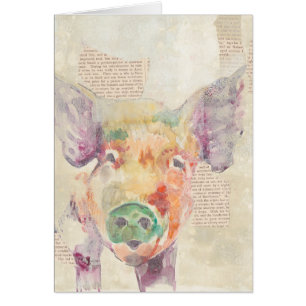Aquarell-Bauernhof-Collagen-Schwein