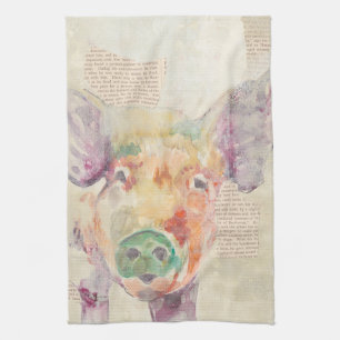 Aquarell-Bauernhof-Collagen-Schwein Handtuch