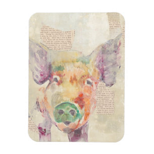 Aquarell-Bauernhof-Collagen-Schwein Magnet