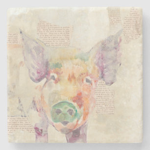 Aquarell-Bauernhof-Collagen-Schwein Steinuntersetzer