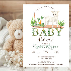 Aquarell-Bauernhof-Tiere Schaf Baby-Party  Einladung