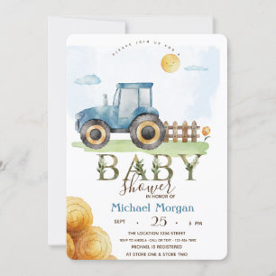 Aquarell Bauernhof Traktor Heu Baby Shower Einladung