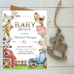 Aquarell Bauernhof Traktor Stall Babyparty Einladung