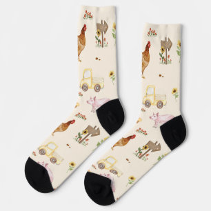 Aquarell-Bauernhofszene Nahtloses Muster Socken