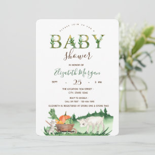 Aquarell-Bauernhoftiere Schaf Katze Baby Shower Einladung