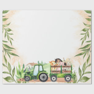 Aquarell Bauernhoftiere Traktor Geschenkpapier