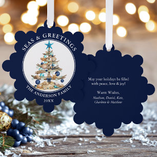 Aquarell-Baum-Strand Meere und Grüße Blau Ornament Karte