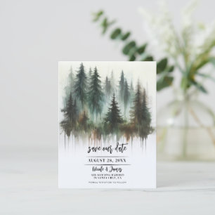 Aquarell Bäume Rustikale Wildnis Heiratsankündigun Einladung