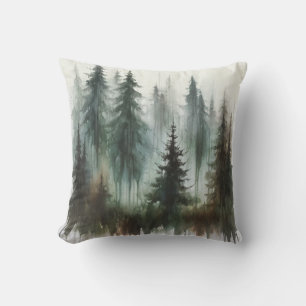 Aquarell-Bäume rustikale Wildnis Kissen