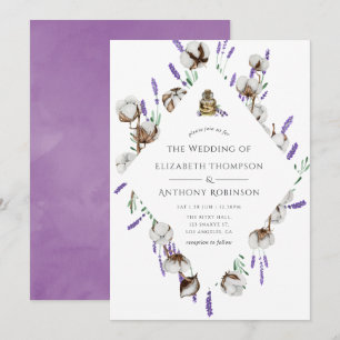 Aquarell-Baumwoll-Lavendel-Landhochzeit Einladung