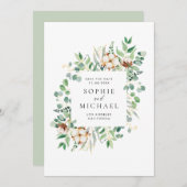 Aquarell Baumwolle und Eukalyptus Verlasse Grünflä Save The Date (Vorne/Hinten)