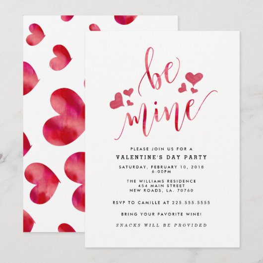 Aquarell be Mine Valentine Party Einladungen (Vorne/Hinten)